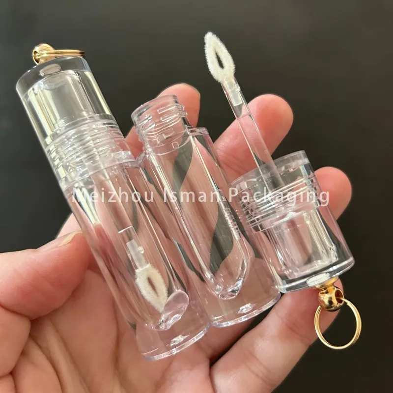 

50Pcs Mini All Clear Lip Gloss Wand Tube with Key Chain Unique Round Plastic Material for Mascara Eye Cream With Applicator 3ml