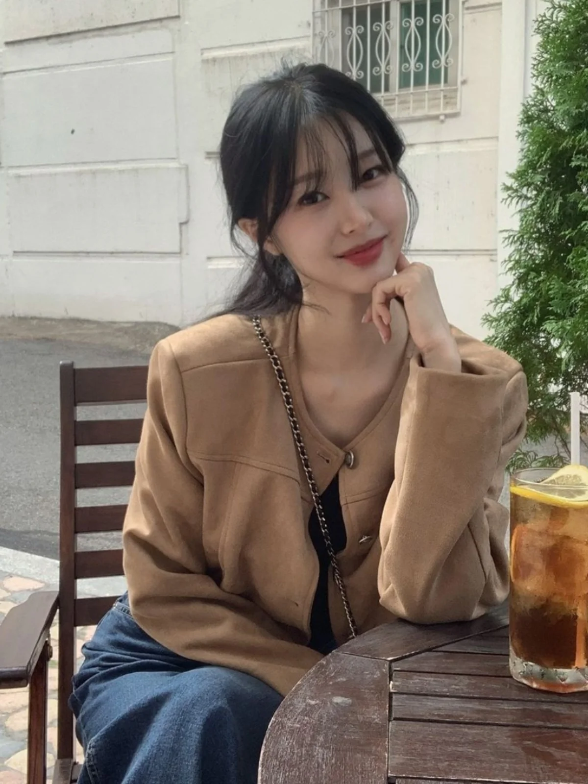 

Suede ort Coat Jaet Women's Autumn New Sle 2024 Long Sve round Ne Ele ort Length Top Commute Loose Fit