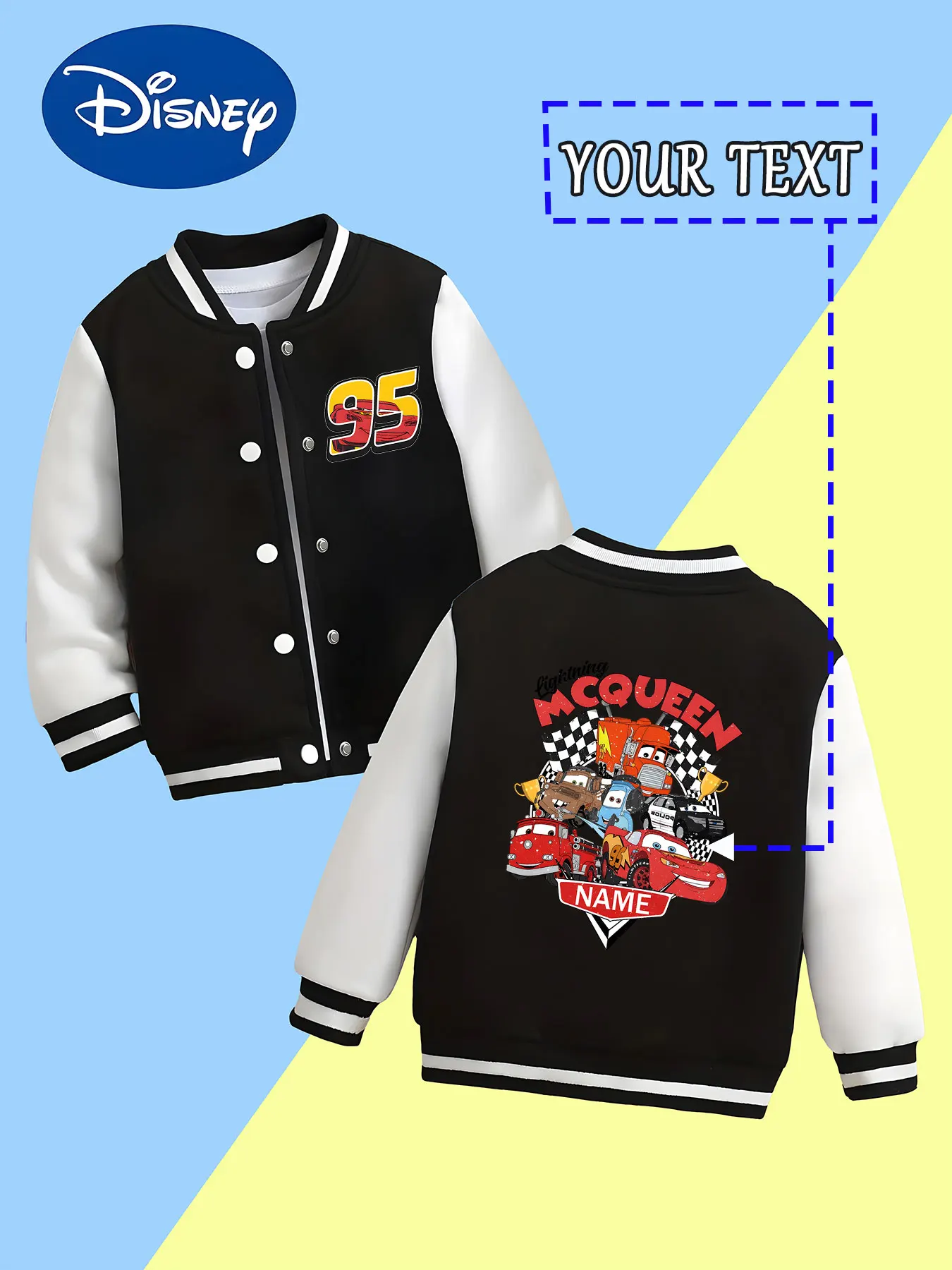 

MINISO Disney Cars Team Baseball Jacket for Kids - Lightning McQueen leads the racing team, a cool and eye-catching jacket perfe