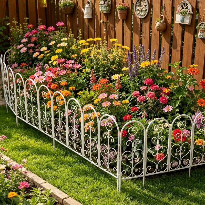 Iron Small Fence for Garden Balcony Rustic Metal Flower Stand Trellis Decor Border Rail for Patio Multifunctional Yard Barrier
