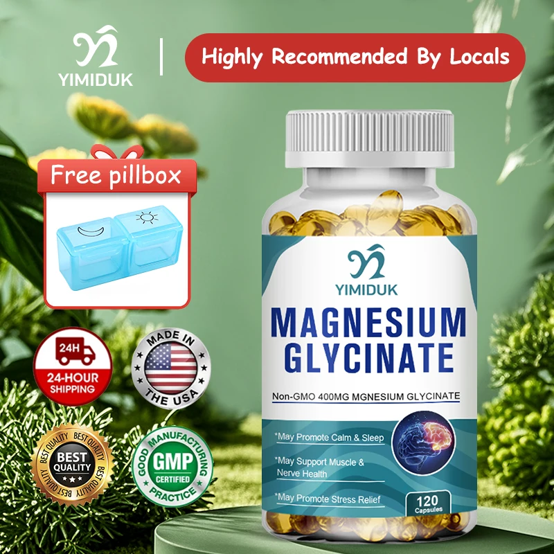 

Yimiduk Premium Magnesium Glycinate Capsules, with Vitamin D, Support Fights Fatigue, Cramps & Heart Health, Reduces Anxiety