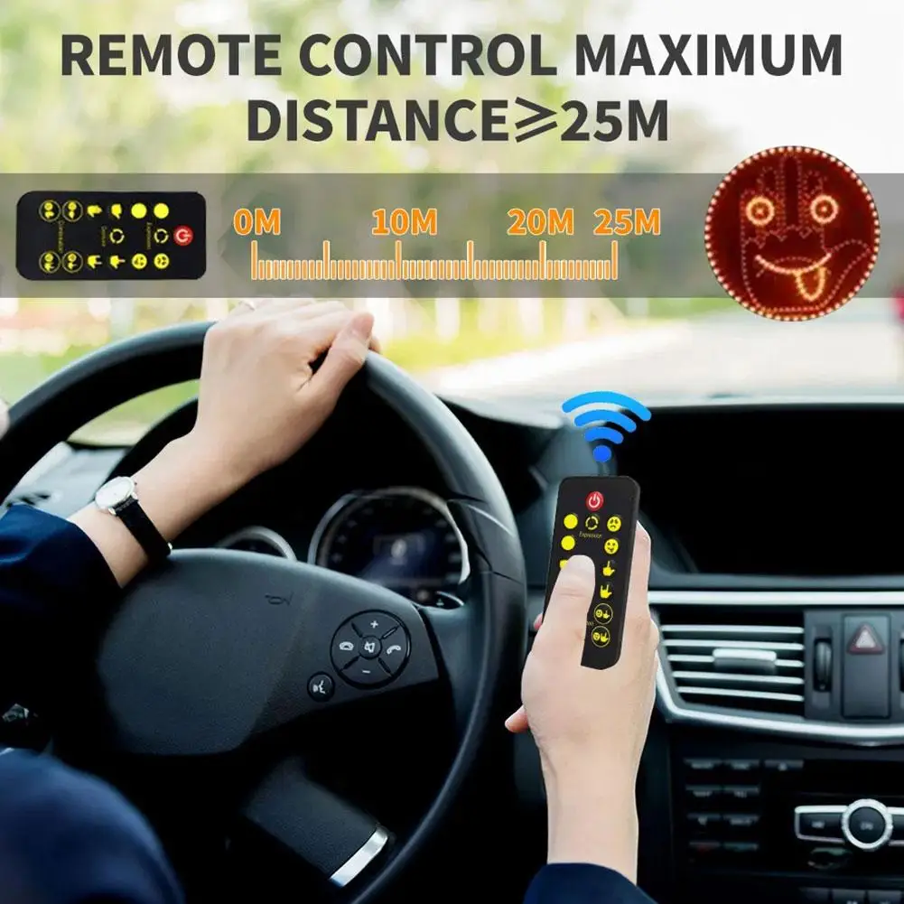 Car LED Funny Facial Expression Light With Remote Control Window Lamp Multi-function Reminder Rear Accessories War T9S5