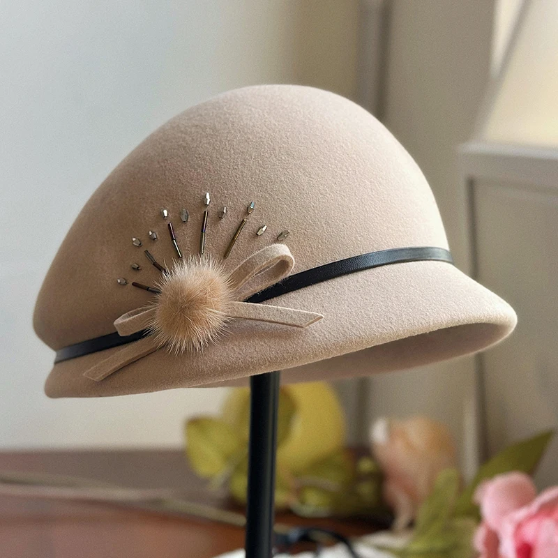 

Cap Wool Felt Hat Women Winter Autumn Warm Accessory For Outdoor Sports Holiday