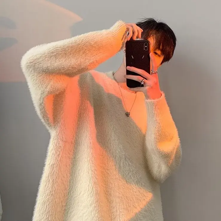 

Осень-зима, мужской вязаный свитер большого размера, мягкий бархатный свободный крой, внутренняя одежда, трикотаж Lazy Sle Fufu