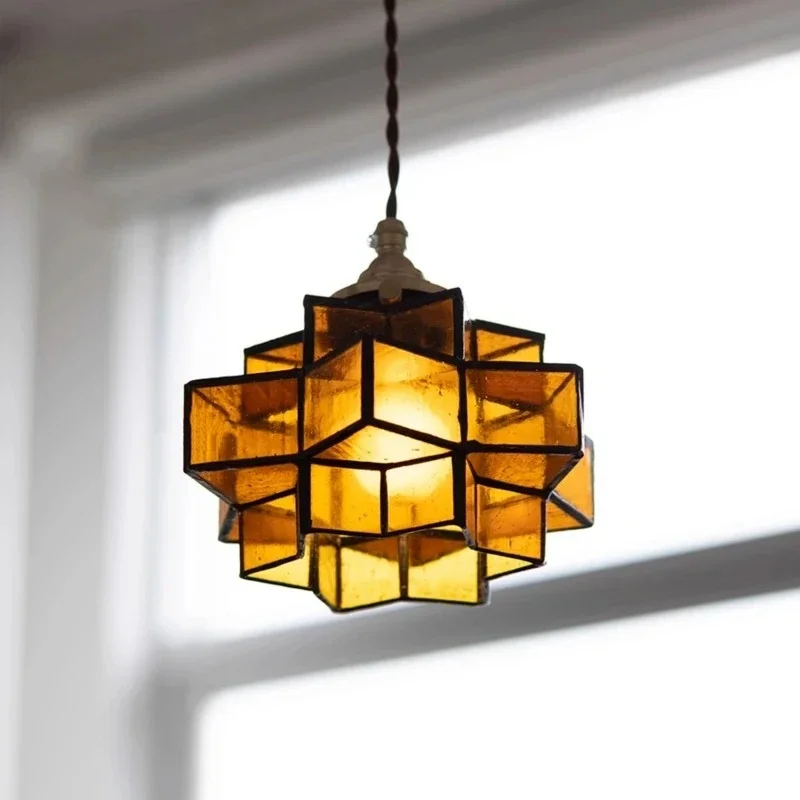 الشمال اليدوية الفن الزجاج قلادة مصباح هندسية الرجعية المنزل البارات مقهى الممر تركيبات إضاءة معلقة #2