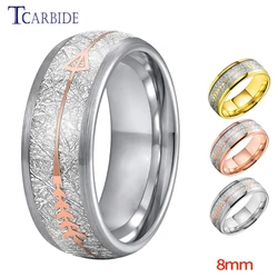 8MM Multicolor Men Women Tungsten Wedding Bands With Arrow And White Meteorite Inlay Nice Gift Jewelry New Arrivals