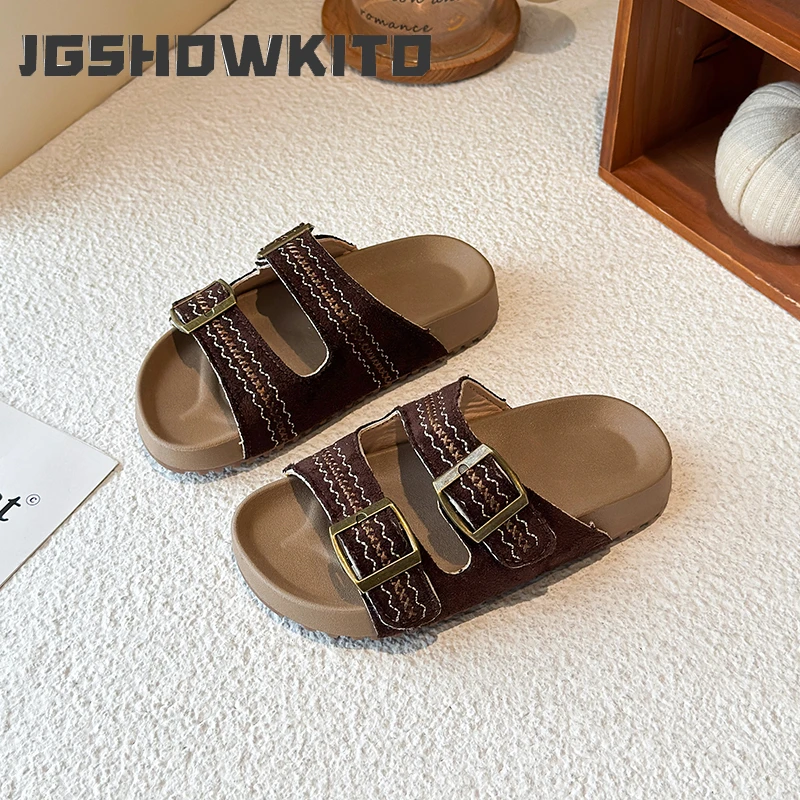 

JGSHOWKITO Summer Children Retro Slippers Trendy Causal Girls Non-slip Slippers for Outdoor Soft Soled Kids Platform Beach Shoes