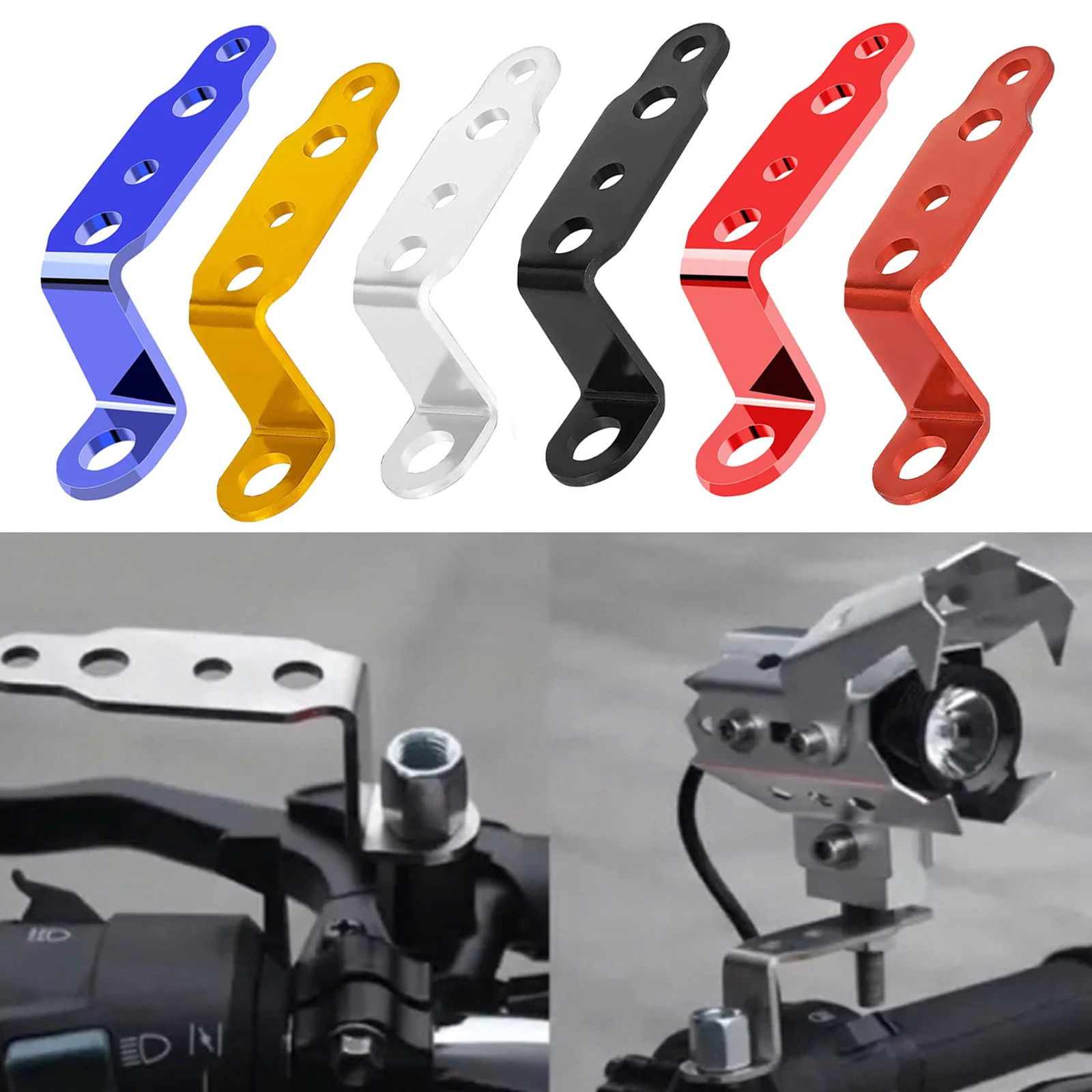 2PC Motorcycle LED Headlight Bracket Rearview Mirror Lamp Spotlight Extension Holder Clamp Motorbike Scooter Accessories