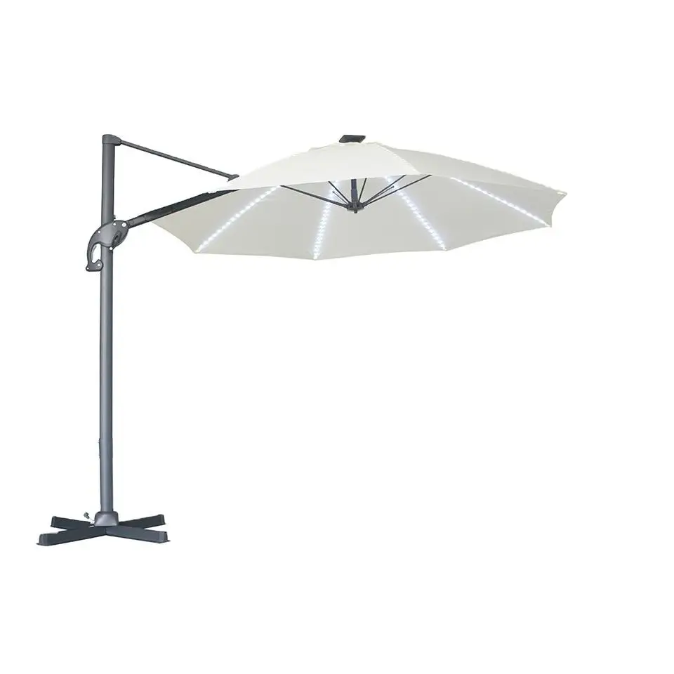 Outdoor Wholesale Sun Rainproof Patio Parasol Solar LED Fiberglass Rib with Roman Umbrella