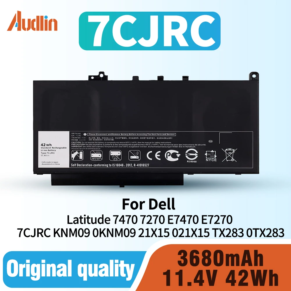 42Wh 3-cell 7CJRC Laptop Battery for Dell Latitude 7470 7270 E7470 E7270 Battery 7CJRC KNM09 0KNM09 21X15 021X15 TX283 0TX283