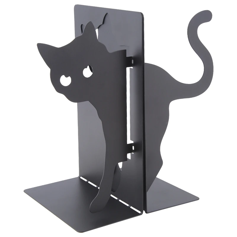 AU67-Design Cat Bookends - Suportes decorativos de metal para livros, revistas, almofadas antiderrapantes, cantos redondos