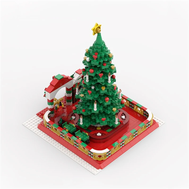 MOC-124380 Hiver Village Train Ride Modèle De Maison De Noël Couronne De Noël Nuits De Construction Jouets D'assemblage Brique Enfant Cadeaux De Vacances