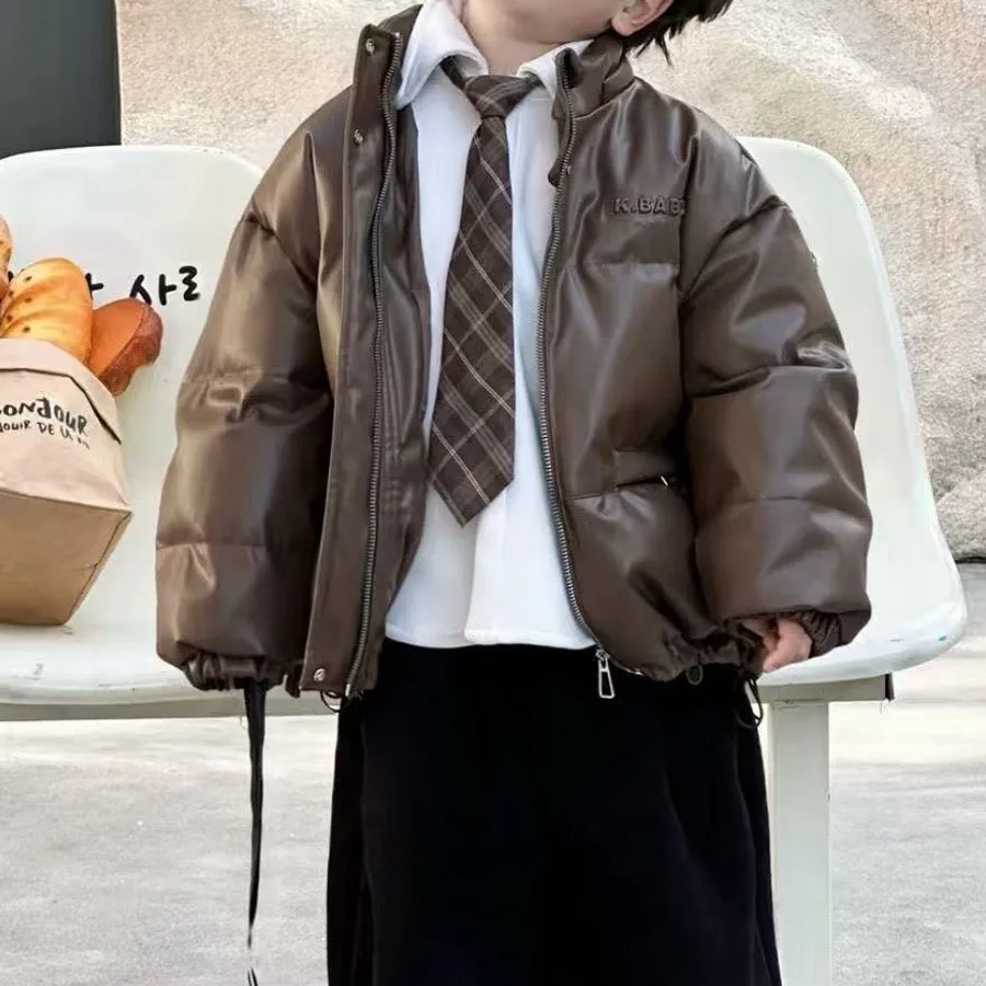 New  Boy  Winter Down Jacket Leather Kids Baby  Coats  Children   Autumn  2025-A097