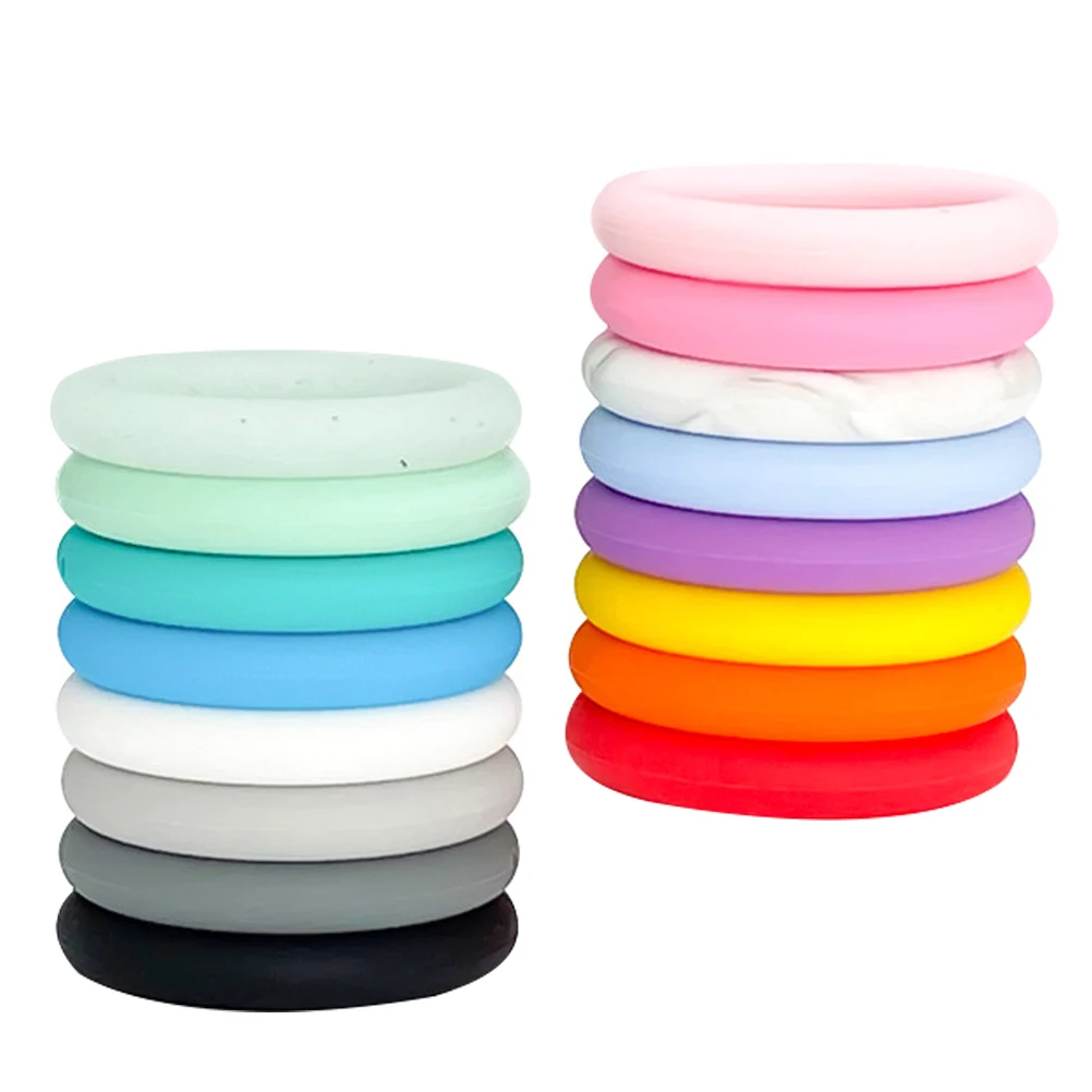 

16 Pcs Silicone Rings Beaded Keychain 55MM Size Multicolor Non Detachable Bags Accessories Round Loop Small Ring For Keys