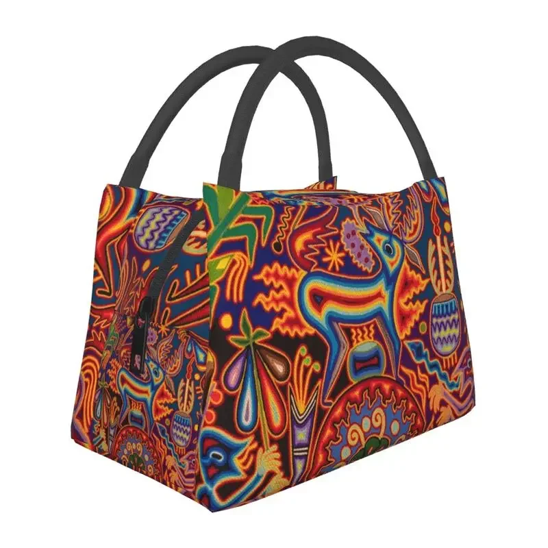 

Mexican Huichol Portable Lunch Boxes Women Leakproof Thermal Cooler Food Insulated Lunch Bag Travel Work Pinic Container