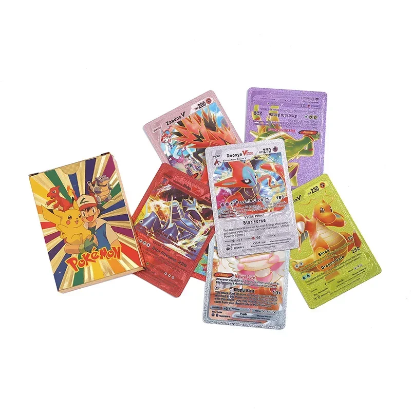 55PCS Pokemon Cards Vmax GX German French English Spanish Pokémon Cards Pikachu Colorful Anime Tables Games Deck Box Kids Toys