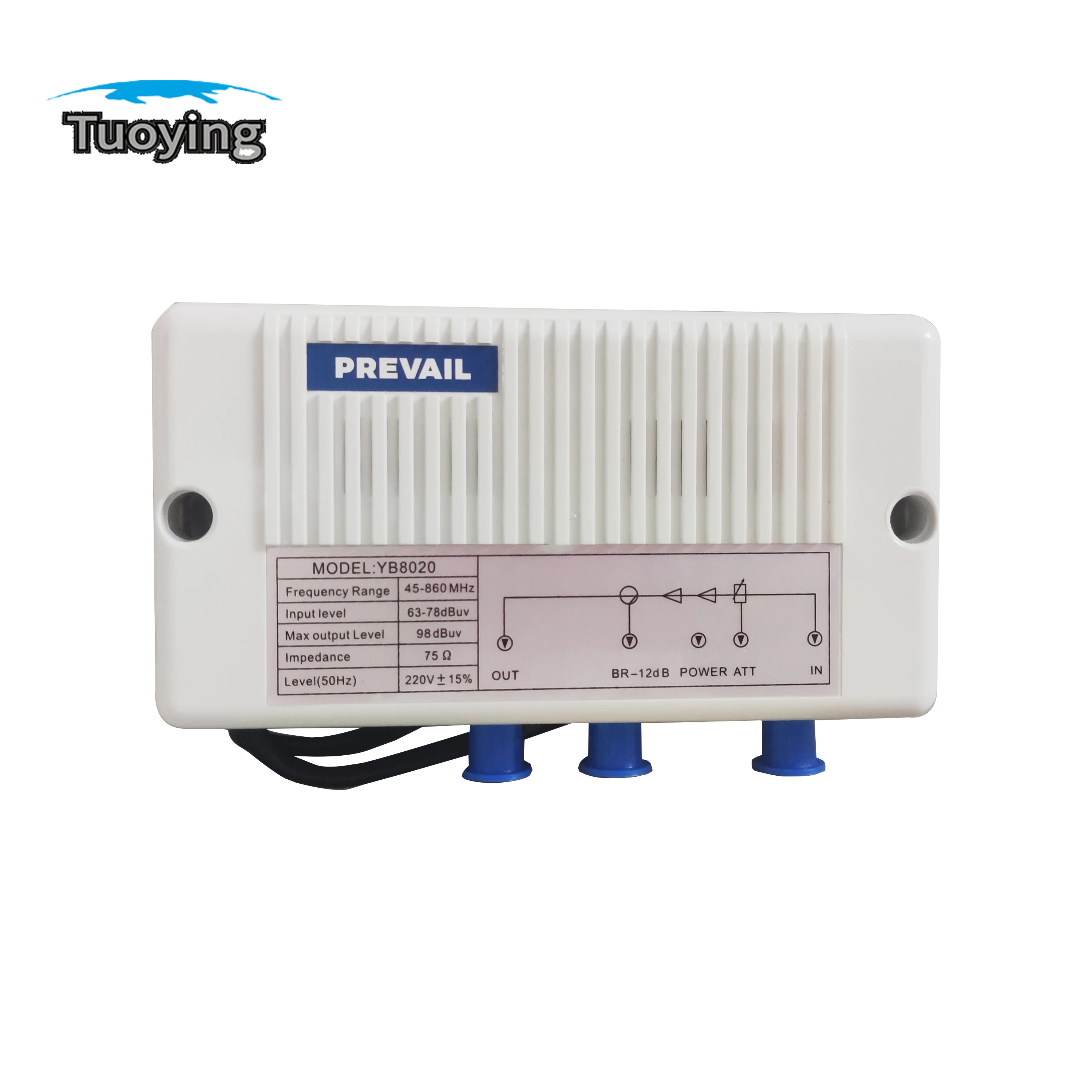 Indoor Cable TV Amplifier 45-860Mhz Amplification 20db 1 in 2 out, signal attenuation adjustable CATV Signal Amplification