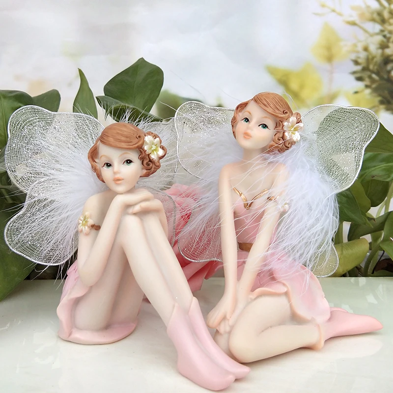 Flower fairy figurine resin pink angel statue beautiful girl christmas toy children gift wedding decoration ornaments home decor