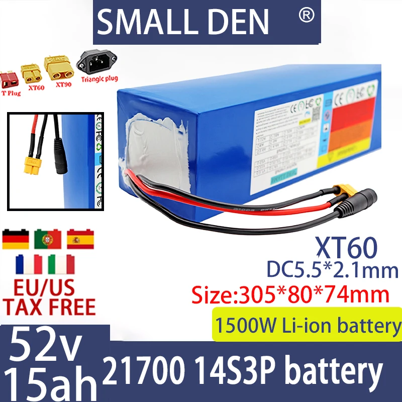 New 52V 21700 15ah lithium-ion battery pack 14S3P with large capacity built-in BMS suitable for power tools,backup batteries,etc