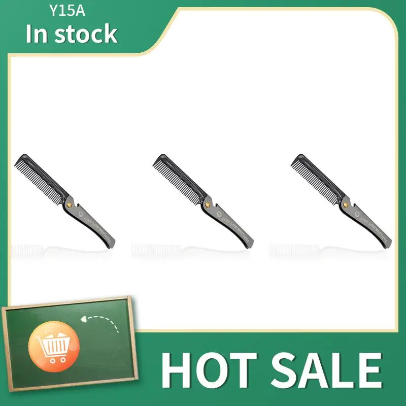 

Y15A 3 Pcs Black Men Folding Pocket Comb PP Teeth Detangling Hair Beard Comb Metal Handle Foldable Combing