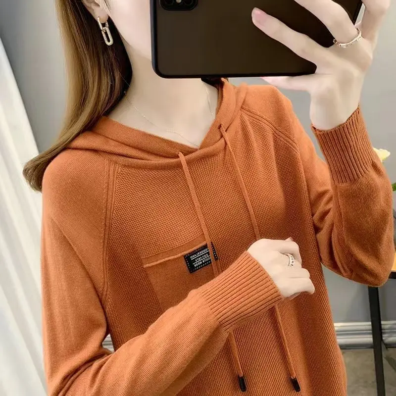 2023 New Women Spring Autumn Solid Color Hoodies Sweater Loose Casual Long Sleeve T-shirt All-match Pullovers Female Fashion Top