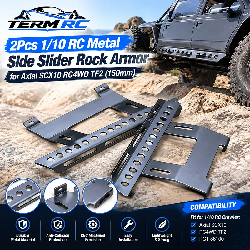 2Pcs 1/10 RC Metal Side Slider Rock Armor for Axial SCX10 RC4WD TF2 (150mm)