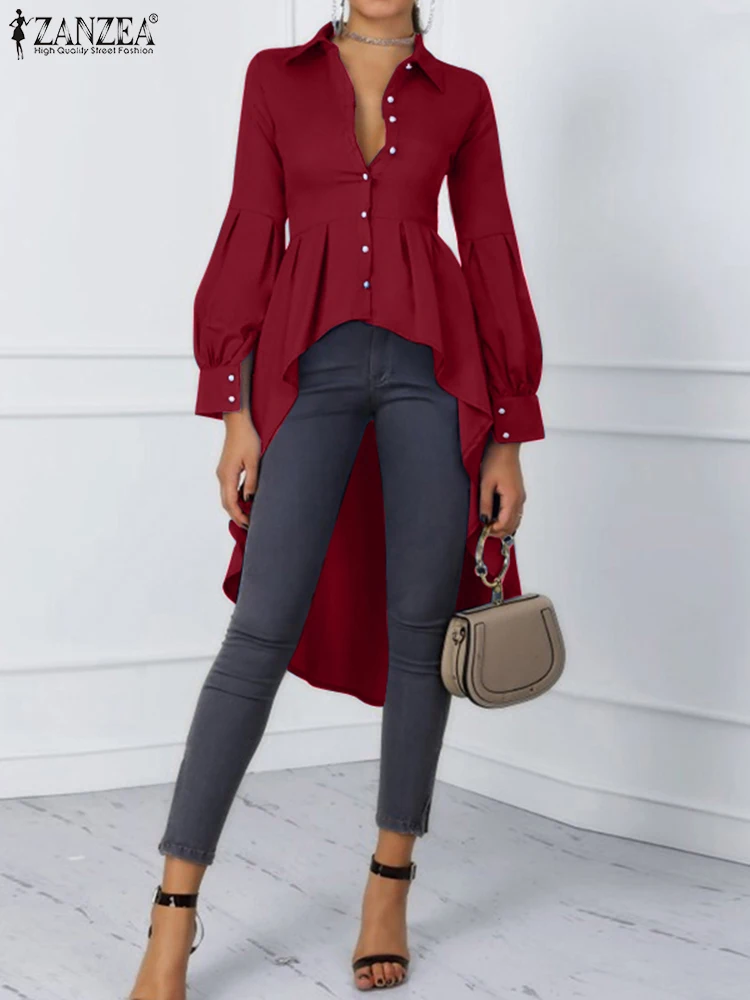 

Stlyish Asymmetrical Long Shirts ZANZEA Women Autumn Blouses 2025 Elegant Long Sleeve Button Shirt High Waist OL Work Tops Femme