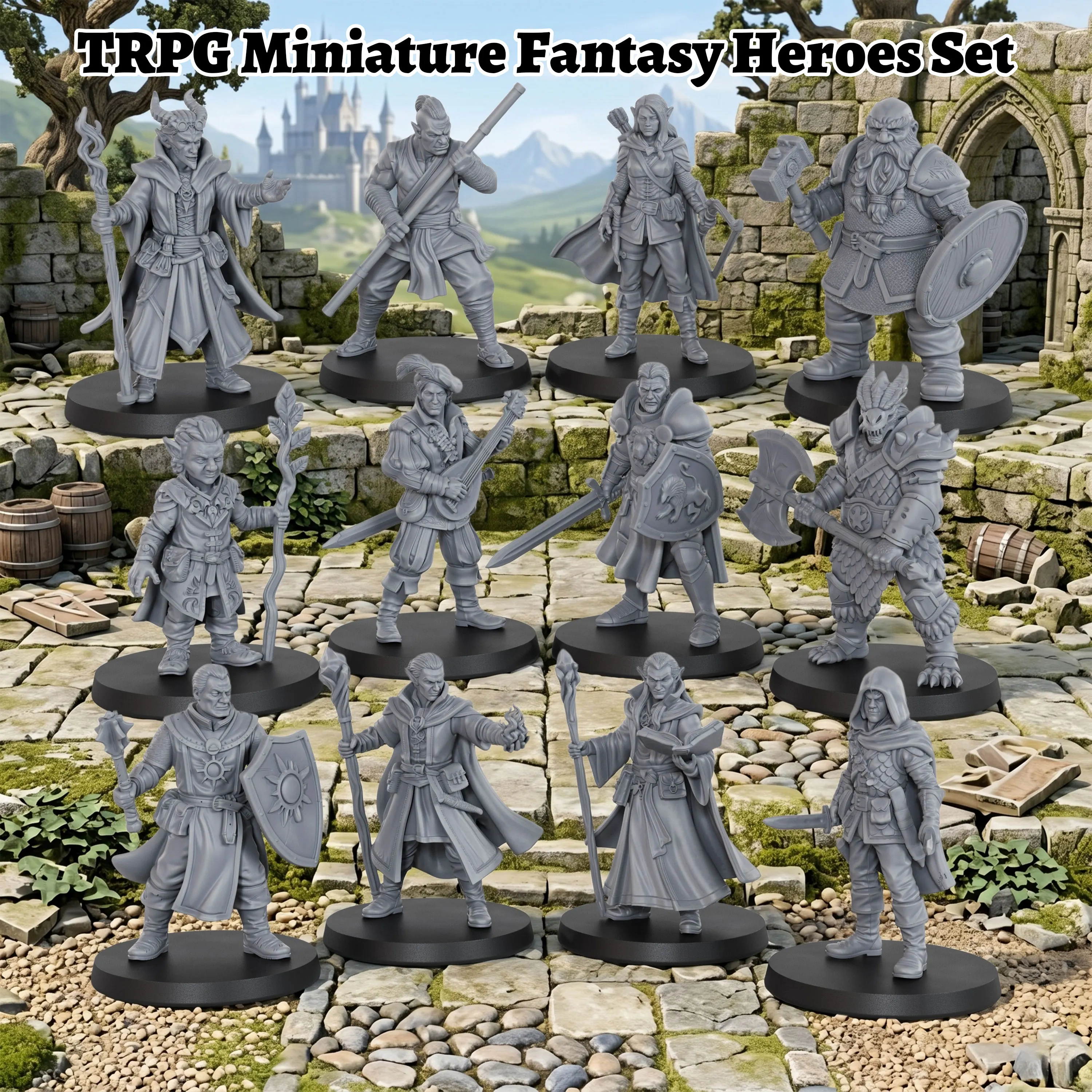 Image of Helden-Miniatur-Set 25mm/1:64 Maßstab, Lebendige RPG-Abenteurer-Modelle, TTRPG Fantasy-Themen-Zubehör, Geeignet für Verschiedene Szenarien