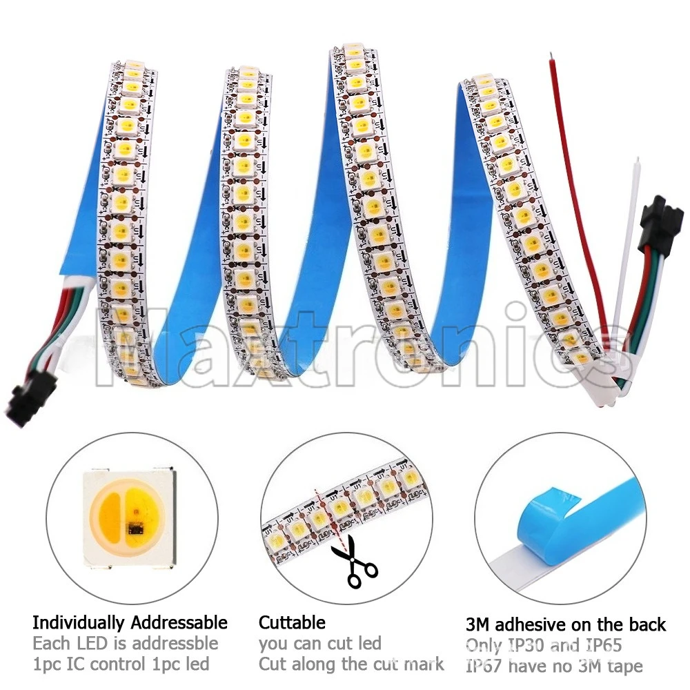NEW 1M/5M WWA SK6812 Pixel LED Strip Warm White+White+Amber DC5V 30/60/144 LEDs/M Programmable Addressable Individual Tape Light view 4