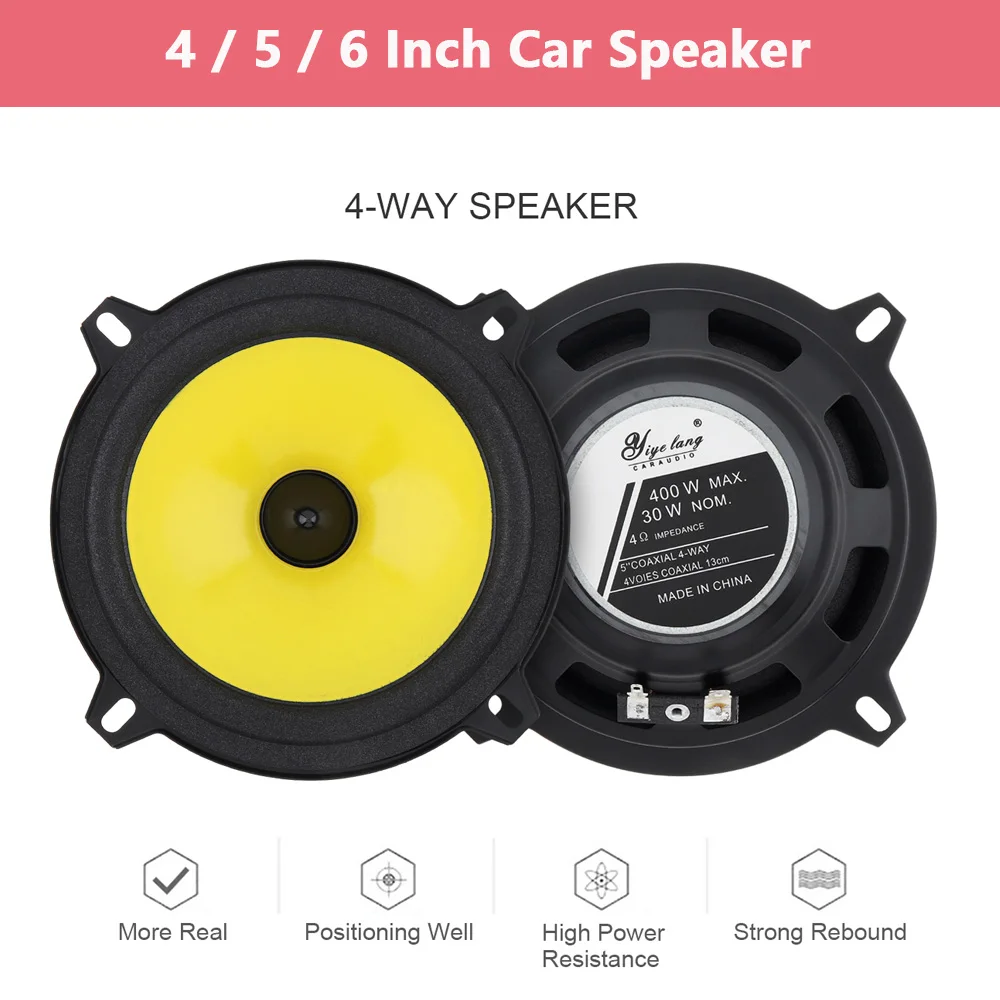 

2pcs 4/5/6 Inch Car Speakers 4 Way 300/400/600W Heavy Mid-bass Ultra-thin Modified Automotive Speakers Subwoofer Car Audio Horn