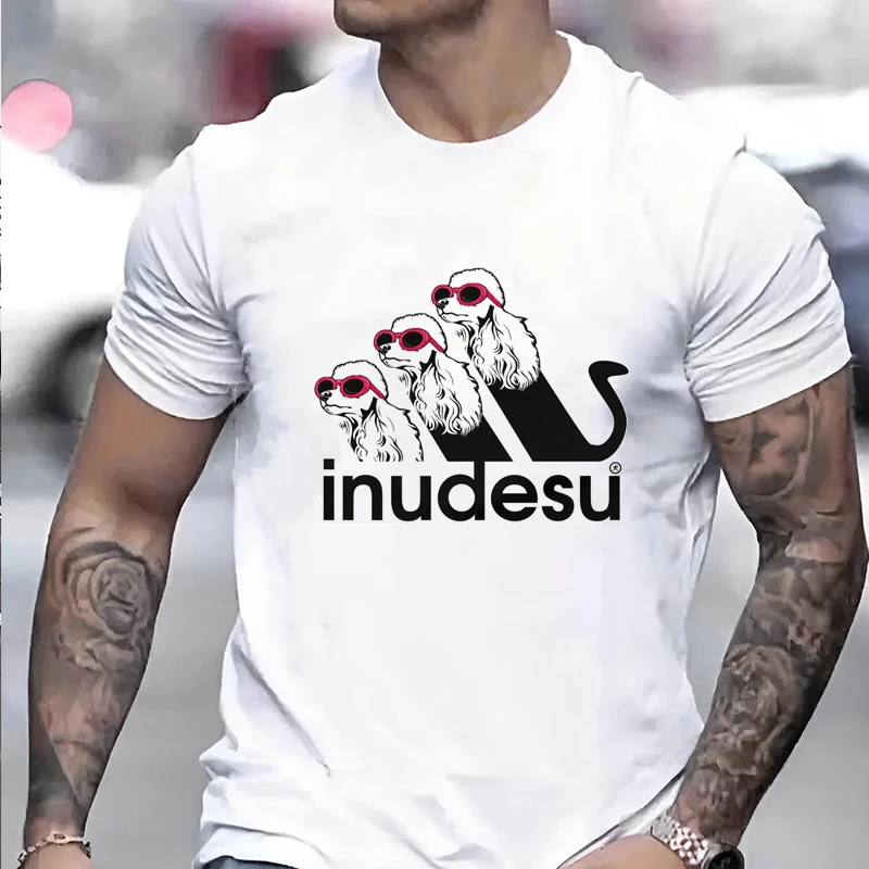 

A Little Dog Wearing Sunglasses Designed Pattern Menwoman T-shirt Inudesu Letter Printed Couple Tee Classic Harajuku Clothing