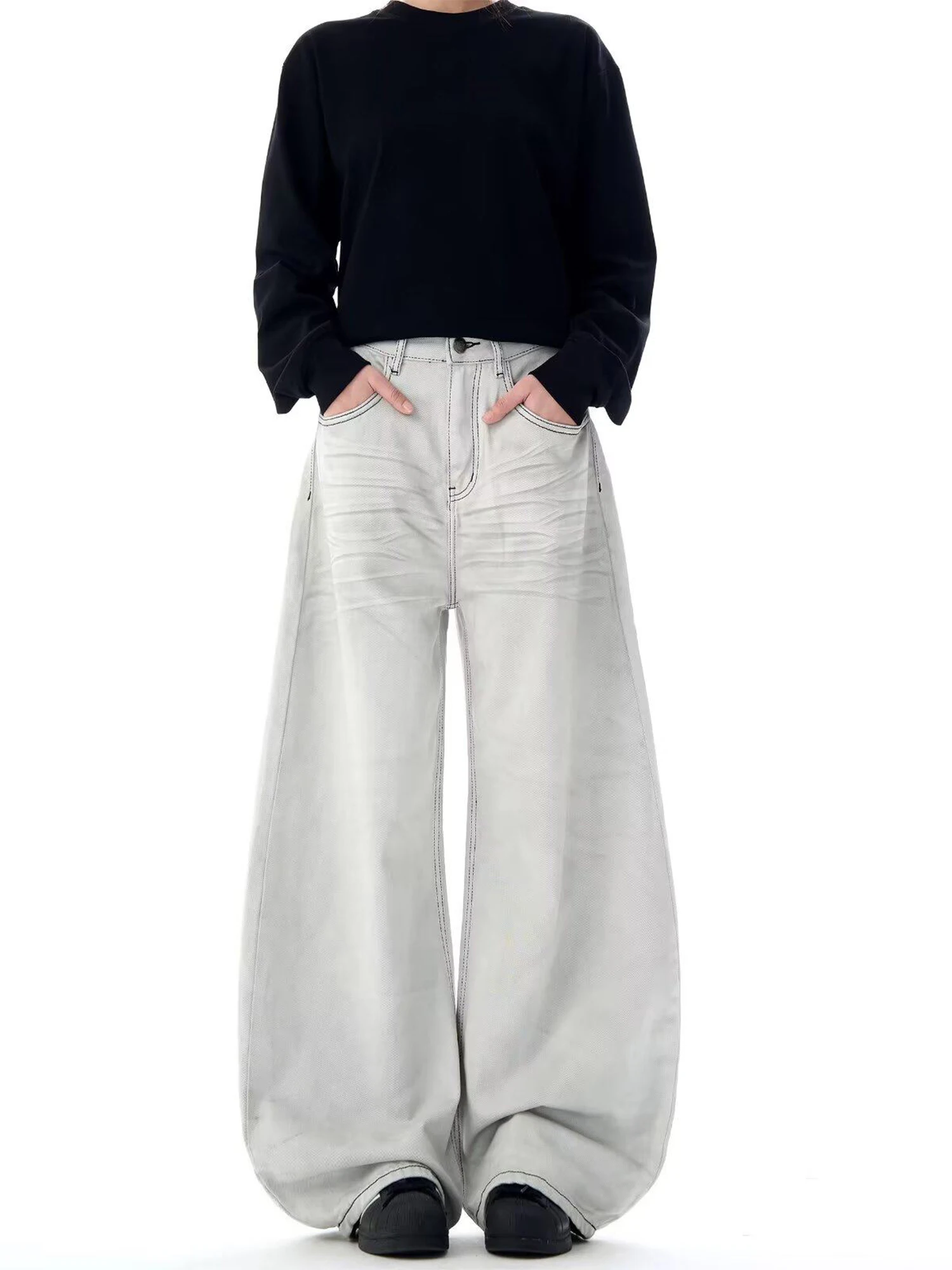 

Women Grey Y2k Wide Jeans Japandi Style Oversize Grunge Jean Pants Vintage Harajuku Baggy Denim Trouser Alternative Clothes 2026