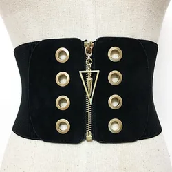 Women Corset Belt Tummy Zipper Closure Elastic Slimming Daily Body Shaping Breathable Ultra Wide Soft Black High Waist Waistband