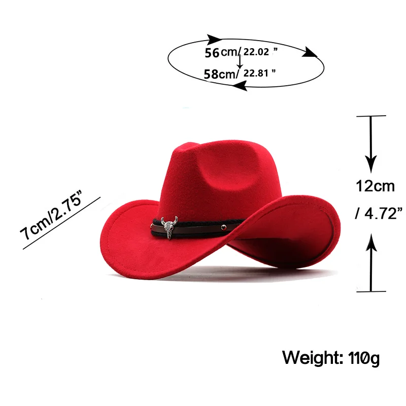 Simple Wome Men Red Wool Chapeu Western Cowboy Hat Gentleman Jazz Sombrero Hombre Cap Dad Cowgirl Hats