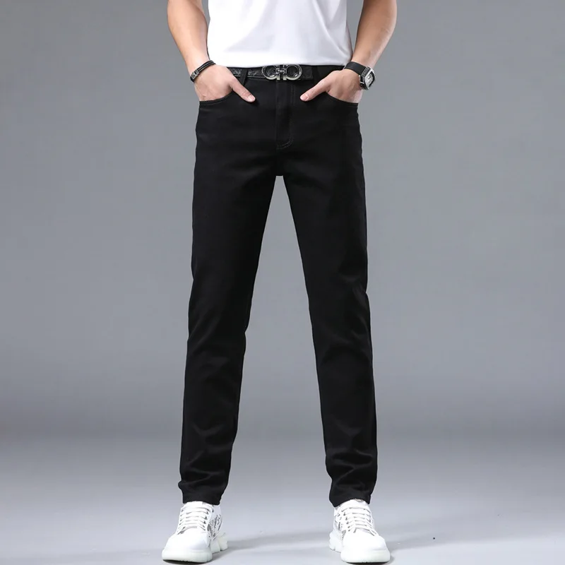 Jeans preto longo e simples de alta qualidade masculino, stretch clássico, versátil, moda casual, negócio, novo, 2024