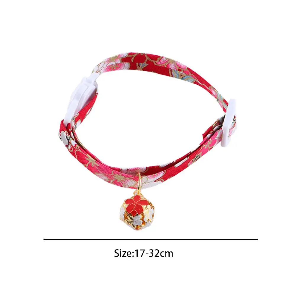 Cat Collars with Hollow Bell Flower Cute Kimono Adjustable Safety Japanese Style Kitten Puppy Collars