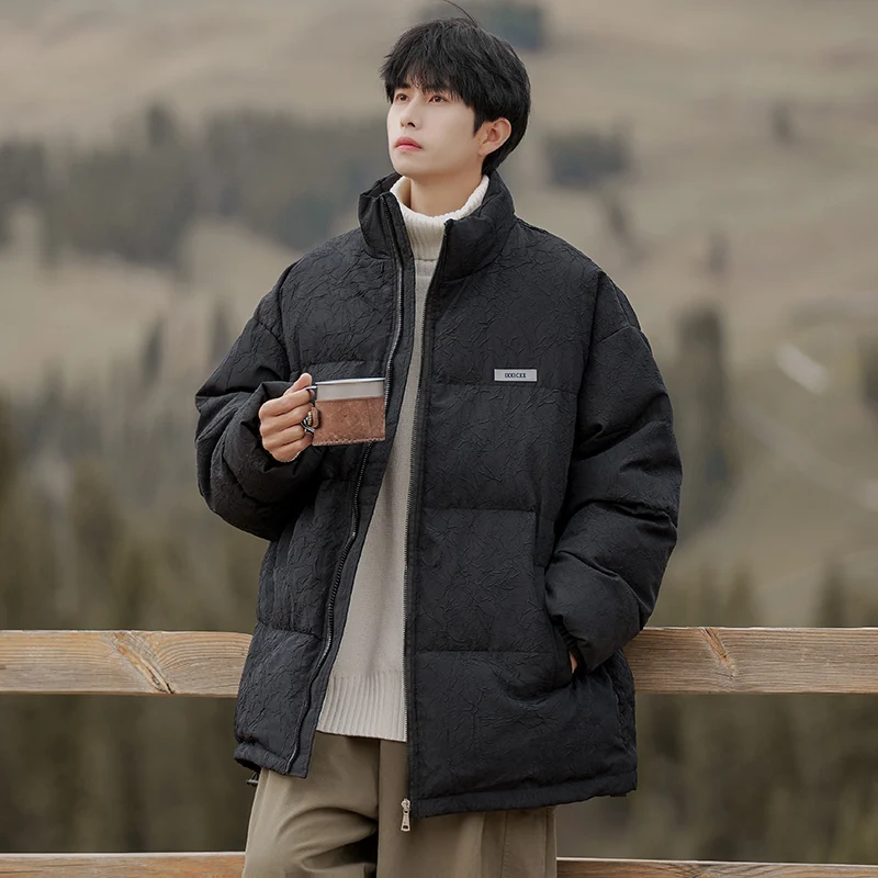 

Men's Winter Thiened Warm Cotton Jaet Loose Fit Stand Collar Retro Japanese Sle Casual Youth ular Zipper Closure Coat