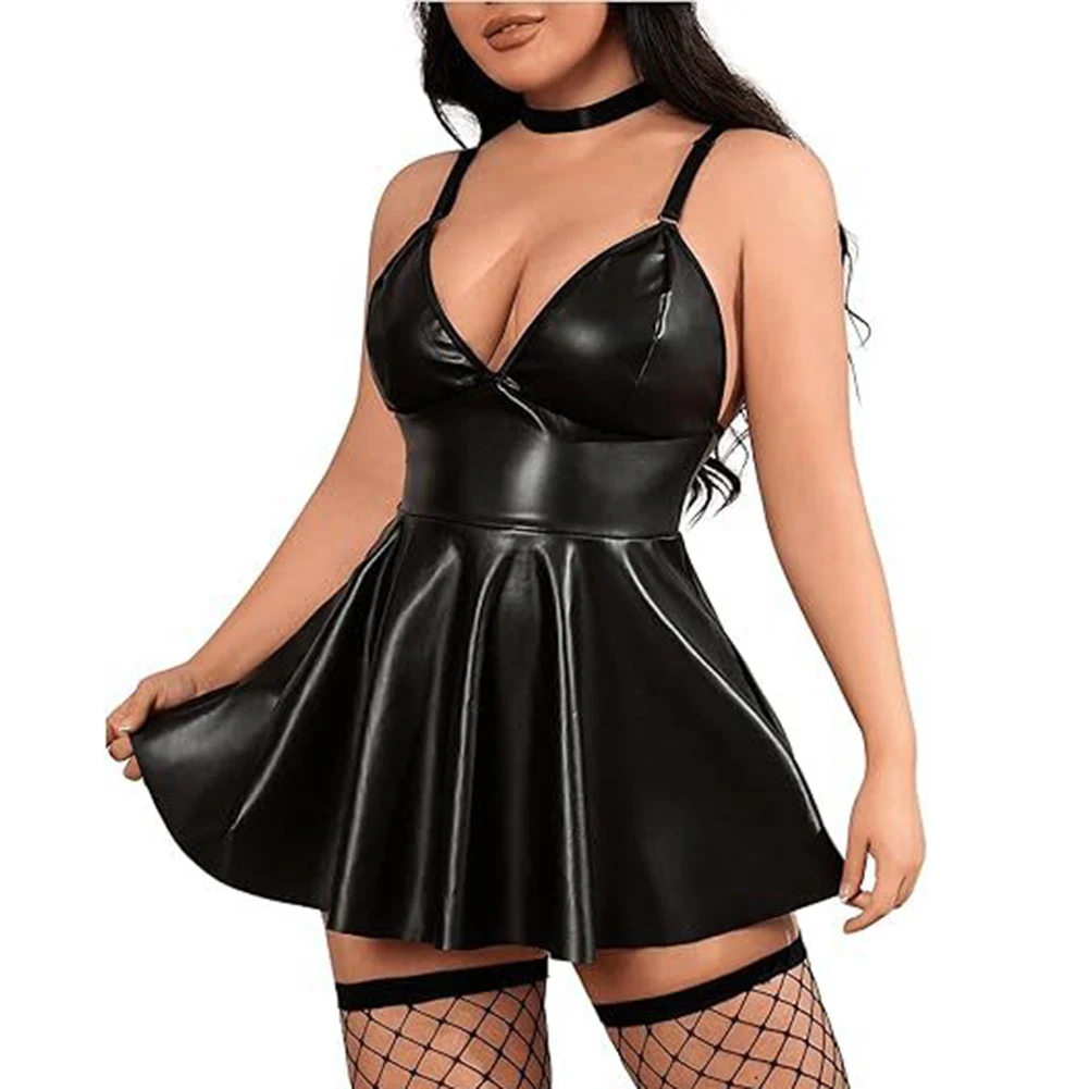 

Женское клубное платье из искусственной кожи, 1 шт., на тонких бретелях, короткое, удобное, для сна и отдыха