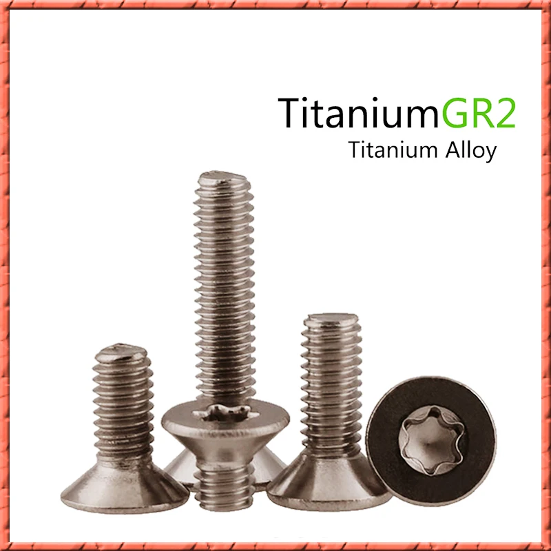 50pcs ISO14581 Pure Titanium M1.6-M5 GR2 Countersunk Head Torx Screw Titanium Alloy Oval Blossom Six Lobe Screws for Durable