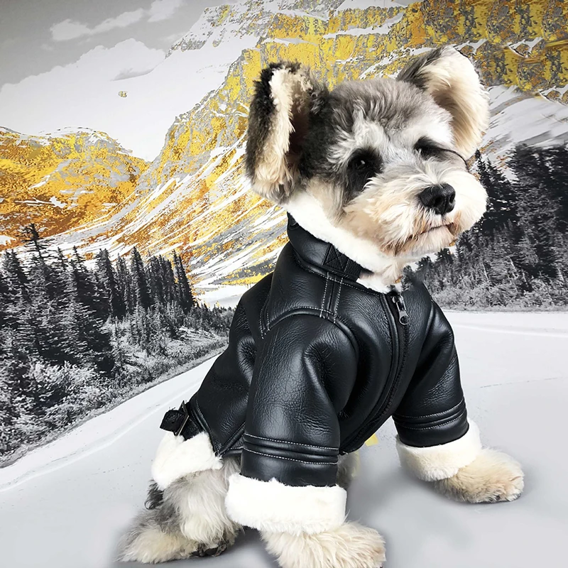 Dog Warm Winter Leather Clothing Motorcycle Jacket Small Dog Teddy Trench Coat Overall Pet Costume Dressing Gown Gabardina Perro