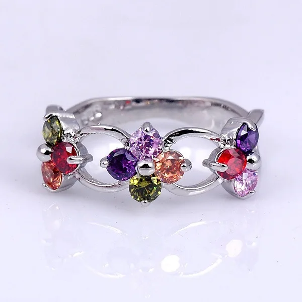 S925 silver hot-selling new multi-colored gemstone flower ring, female ruby engagement ring.