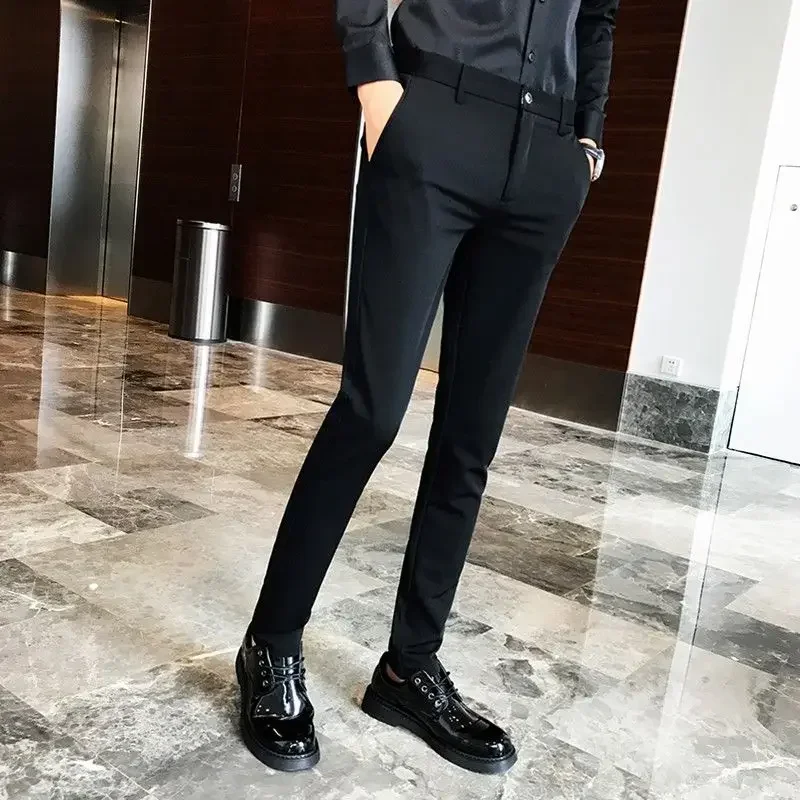 Tressed Trousers For Men Work Draped Black 9 Cropped Stretch Fluid Man Suits Pants Elastic Slim Fit Office New In Luxury Dress