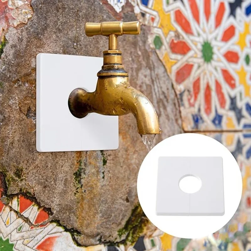 2Pcs White ABS Split Escutcheon, Self-Adhesive Square Plumbing Cover Plate, Classic Wall Pipe Flange Cover for Pipe Decoration