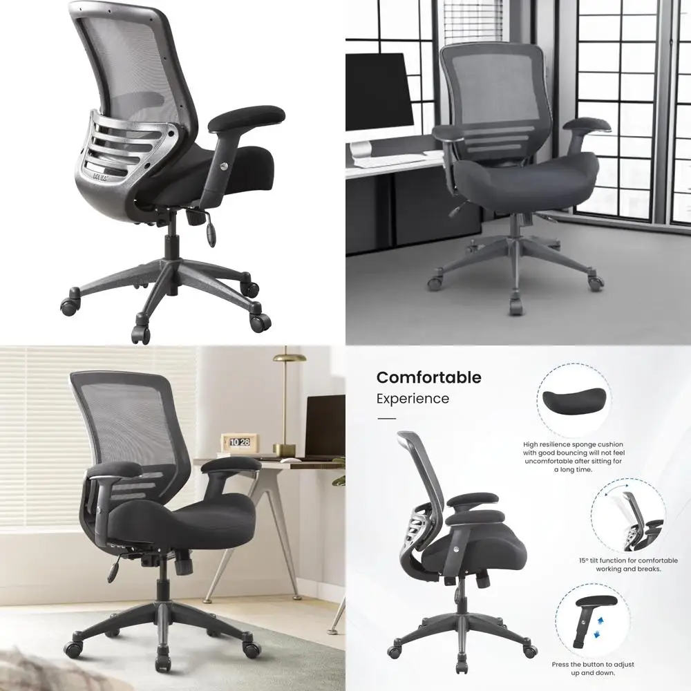 

Ergonomic Soft Wide Cushion 400lbs Mesh Office Chair with Adjustable Arms in Black