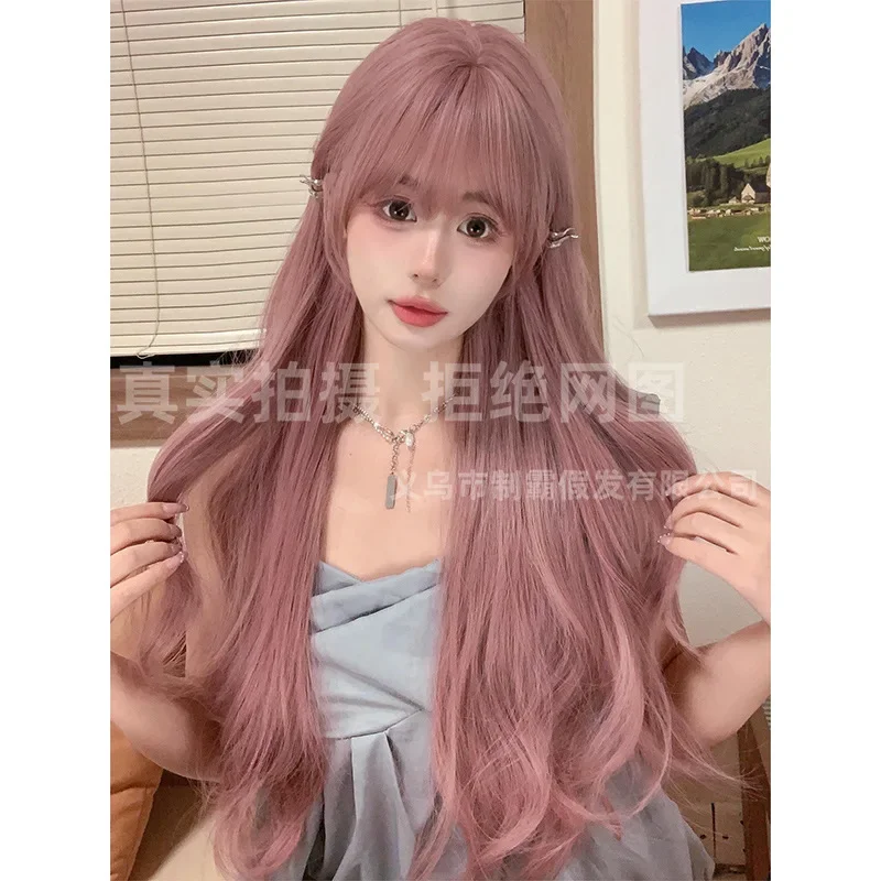 FC6Female Long Hair Big Wave Cherry Blossom Powder Natural Temperament Full Head Set Cosplay Lolita Daily Wigs Heat Resista@FC8！