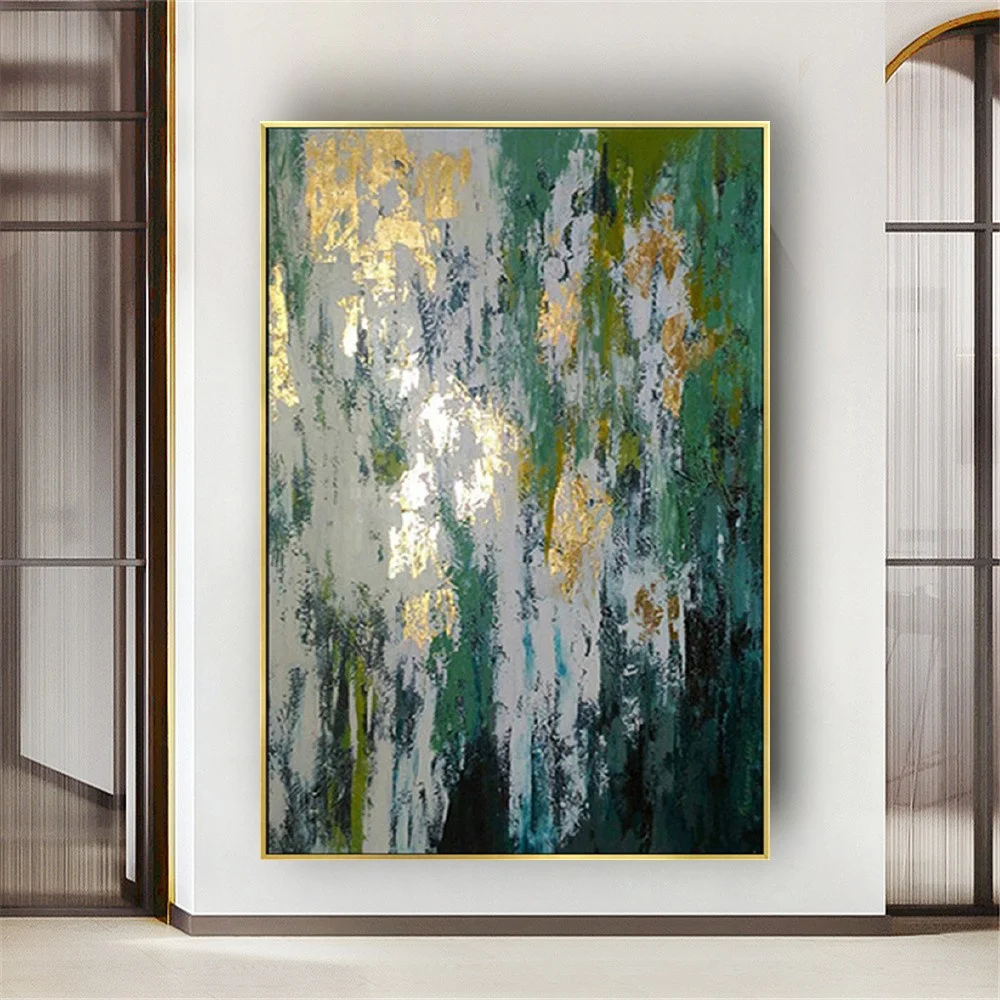 

Modern Gold and green Abstract Acrylic Painting On Canvas Hand Painted Large Wall Art Paintings Decor living room Interior mural