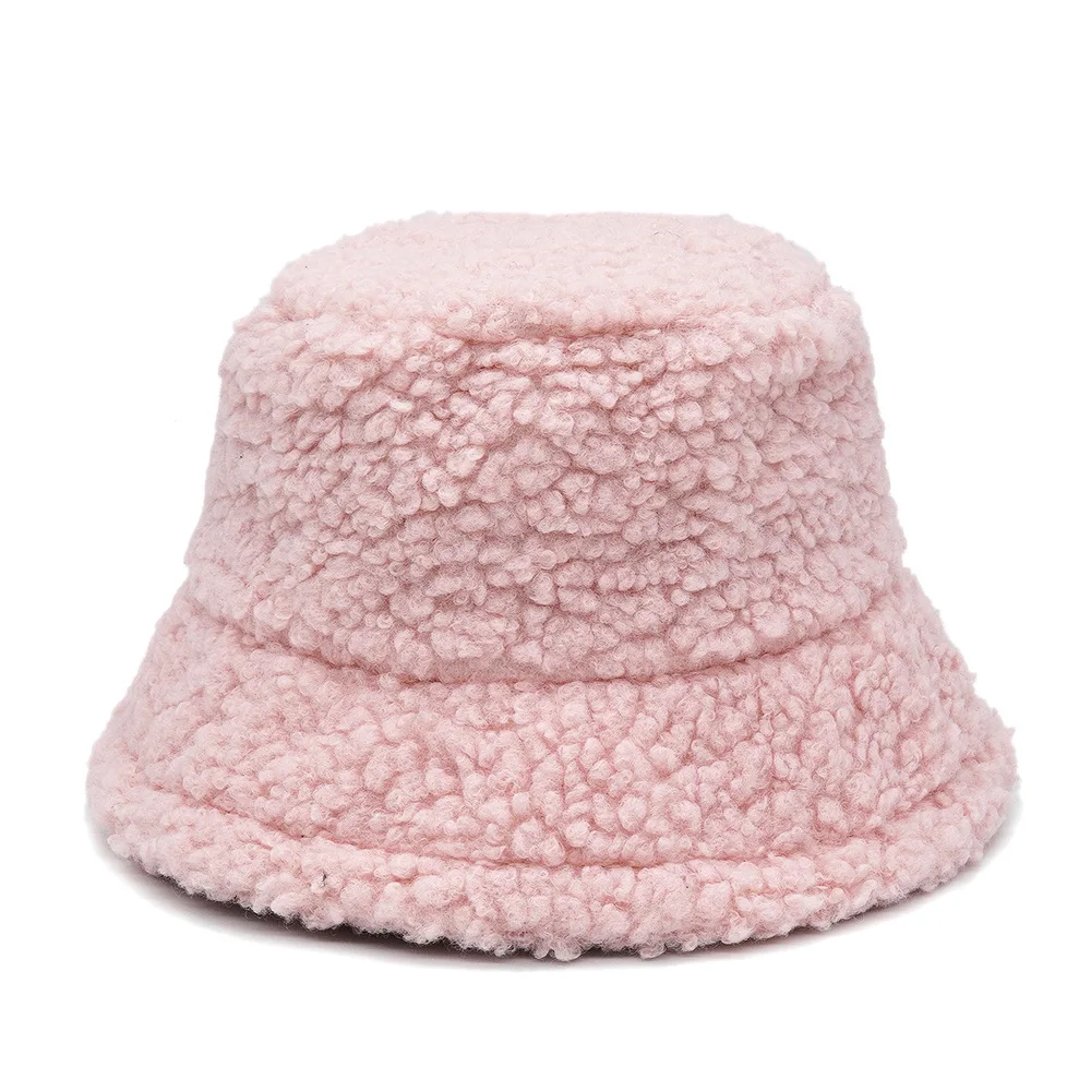 2022 New Winter Bucket Hat Lamb Faux Fur Warm Velvet Hats Women Lady Thicken Bob Panama Outdoor Solid Fisherman Hat Caps Girls