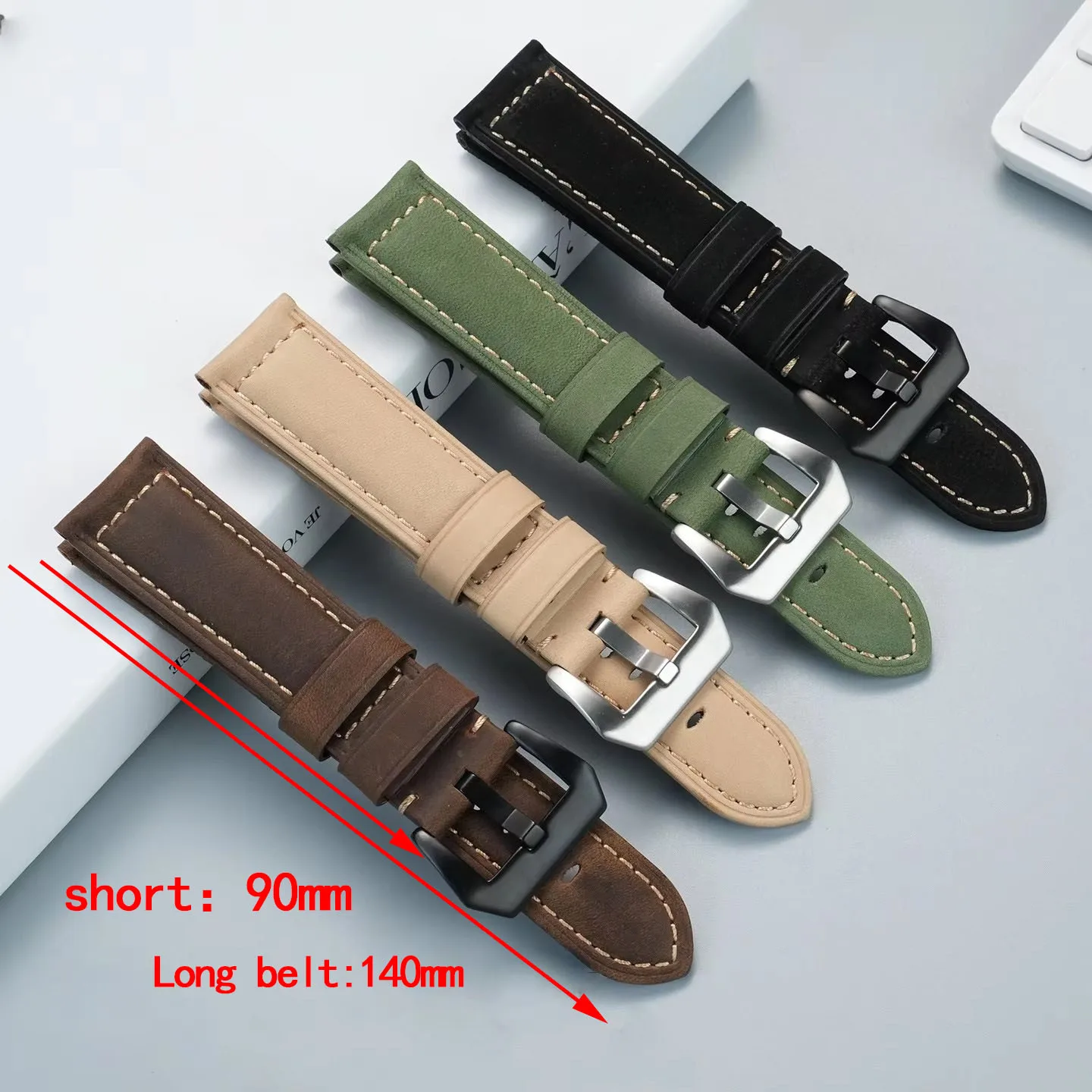 أكبر المعصم تطول حزام الرجال الرجعية جلد البقر 22 مللي متر 24 مللي متر الدهون الأيدي الرجال أطول خمر متجمد حزام ساعة التكيف مع أي ساعة