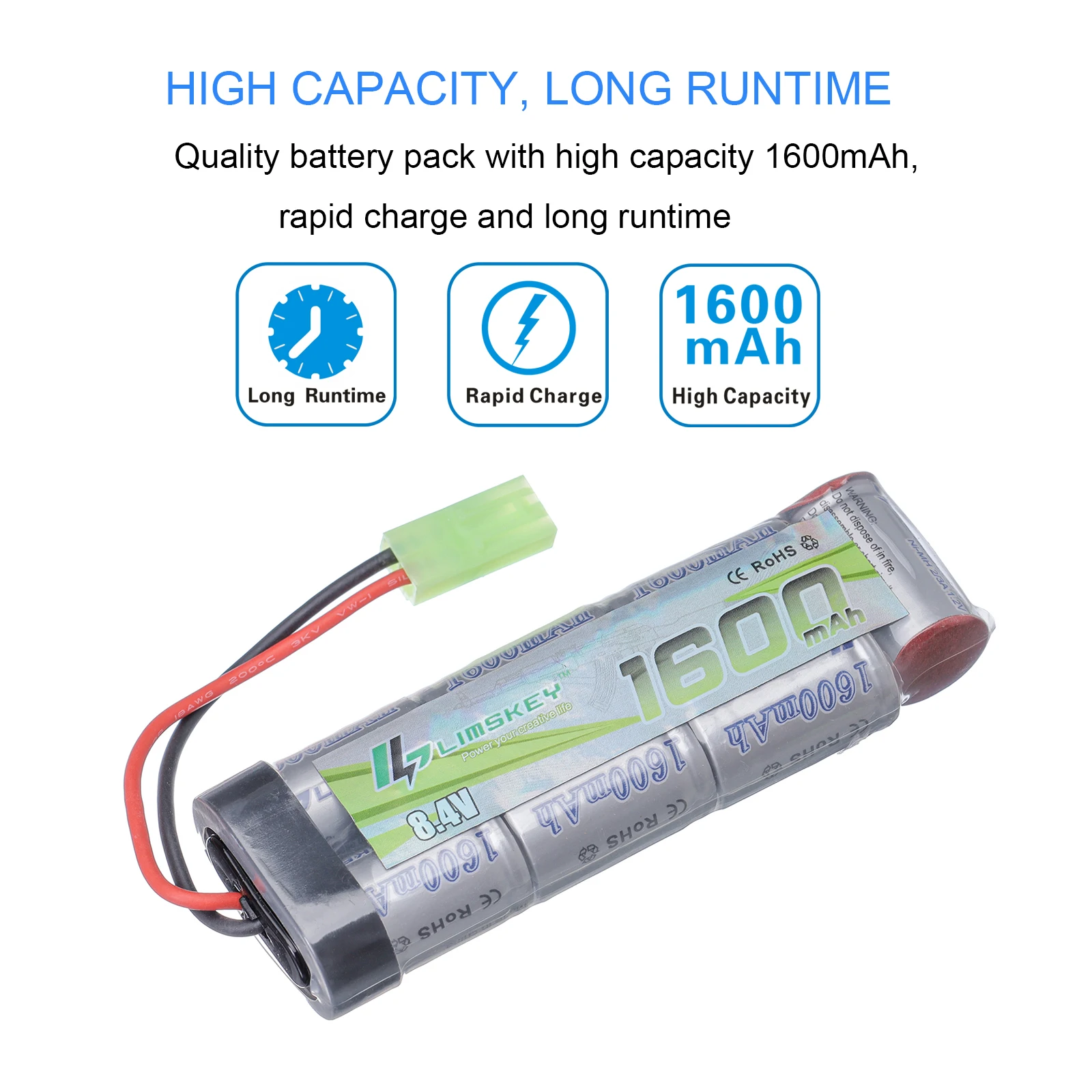 بطارية 7S 2/3A 8.4 فولت 1600mAh NiMH مسطحة وشاحن للبنادق Airsoft MP5 ، ندبة ، M249 ، M240B ، M60 ، G36