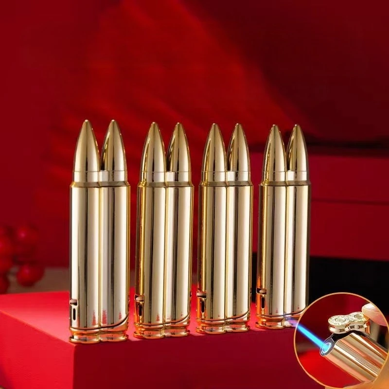 Wholesale Metal Double Bullet Shape Inflatable Windproof Lighter Bullet Model Ornaments Cigarette Lighter Men Outdoor Cigar Gift